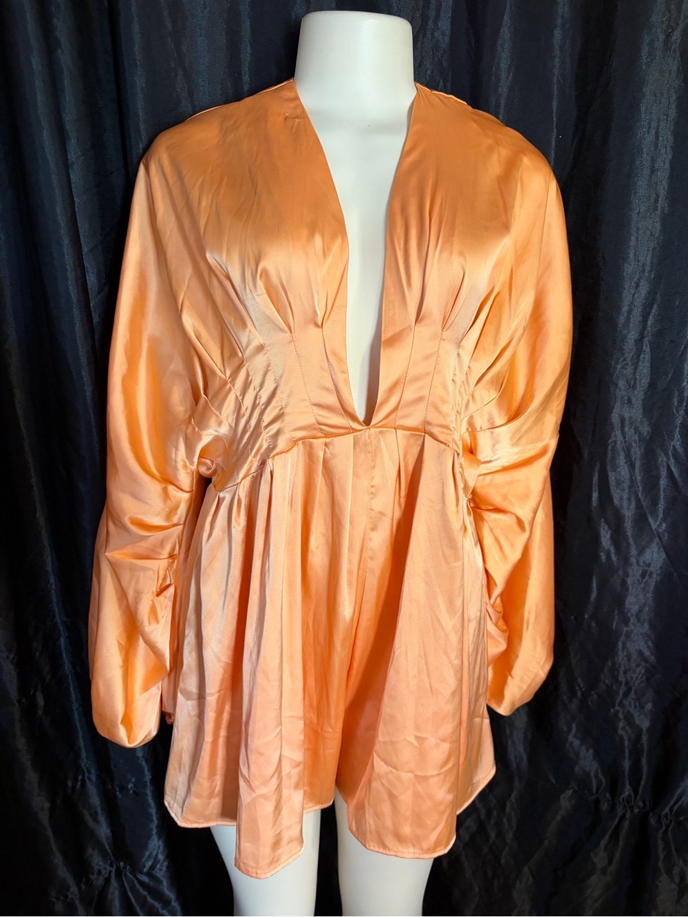 Orange Satin Deep V-Neck Romper